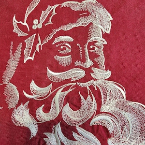 Table Runner - Christmas Santa embroidered on 72&quot; Red cotton/poly runner
