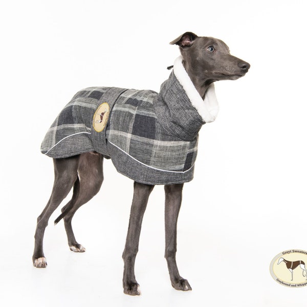 Greyhound Lurcher & Whippet Tweed Fleece Jacket fully lined, Greyt Sweaters. Ash Colour