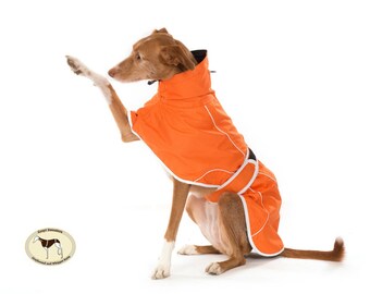 Greyhound, Lurcher & Whippet Lightweight Waterproof Rain Mac/Rain Jacket; fully lined, Greyt Sweaters. Orange Colour