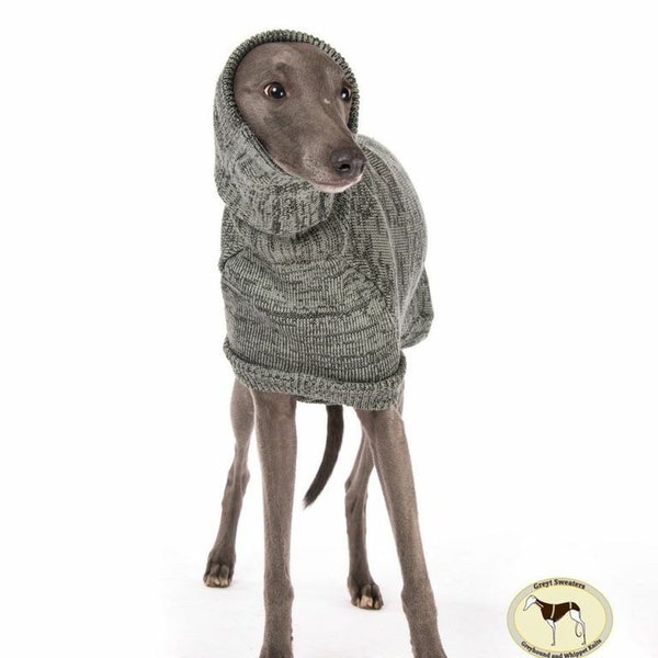 Windhunde, Lurcher & Whippets, Strickpullover, Pullover, Mantel: Brindle Design, Greyt Sweaters. Dunkelgrau/Hellgrau gestromelt