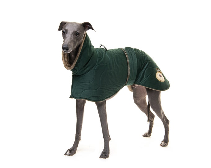 Sweater/Jumper/Coat/Fleece for Greyhounds, Lurchers & Whippets, Regal Velvet-Knit Housecoat, Greyt Sweaters. Emerald Green