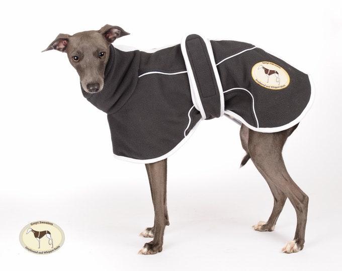 Italian Greyhound Fleece Housecoat Jumper Sweater PJ’s; fully lined, Greyt Sweaters. Slate Grey