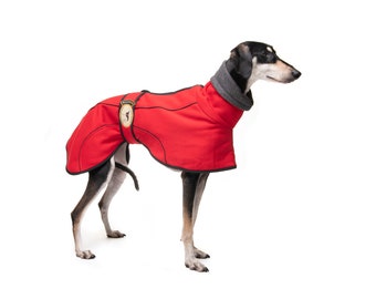 Greyhound Lurcher & Whippet Jersey Fleece House Coat,  fully lined, Greyt Sweaters. Scarlet Red Colour