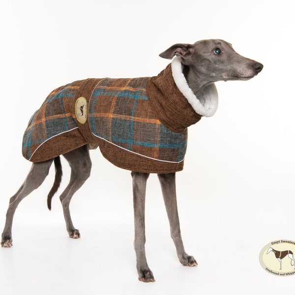 Greyhound Lurcher & Whippet Tweed Fleece Jacket fully lined, Greyt Sweaters.  Maple Colour