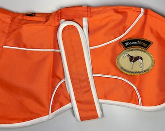 Italian Greyhound Lightweight Waterproof Rain Mac/Rain Jacket; fully lined, Greyt Sweaters. Orange
