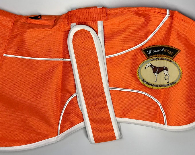 Italian Greyhound Lightweight Waterproof Rain Mac/Rain Jacket; fully lined, Greyt Sweaters. Orange