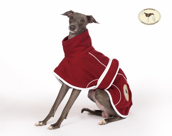 Italian Greyhound Fleece Housecoat Jumper Sweater PJ’s; fully lined, Greyt Sweaters. Burgundy