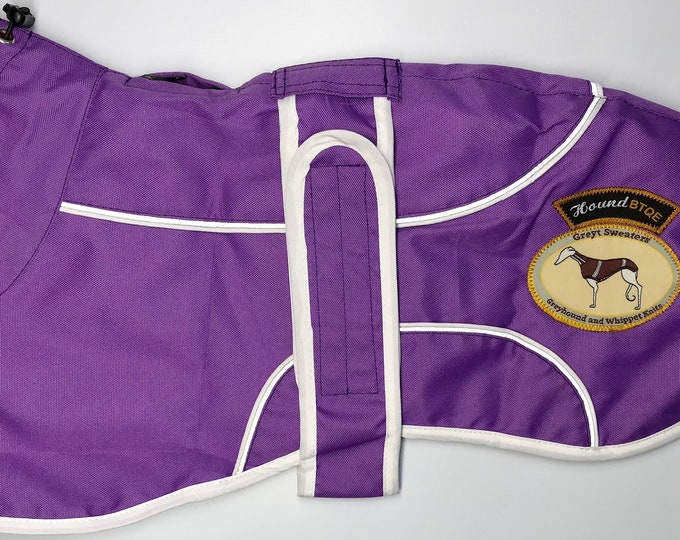 Italian Greyhound Lightweight Waterproof Rain Mac/Rain Jacket; fully lined, Greyt Sweaters. Purple