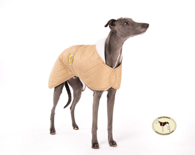 Whippet Quilted Coat, Waterproof Jacket, 19-20” Small, Fully lined, Greyt Sweaters. Beige with Cream faux sheepskin lining