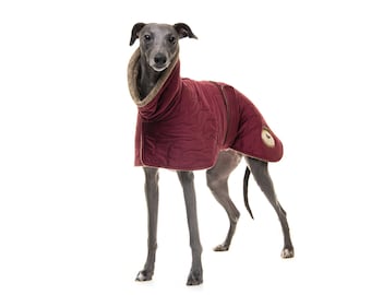 Sweater/Jumper/Coat/Fleece for Greyhounds, Lurchers & Whippets, Regal Velvet-Knit Housecoat, Greyt Sweaters. Ruby Red