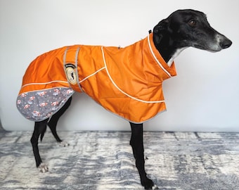 Greyhound, Lurcher & Whippet Lightweight Waterproof Rain Mac/Rain Jacket; fully lined, Greyt Sweaters. NEW DESIGN: Orange Umbrella Print
