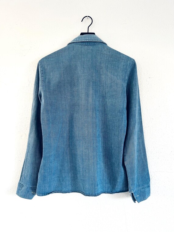 70s vintage window pane patchwork denim shirt jac… - image 6