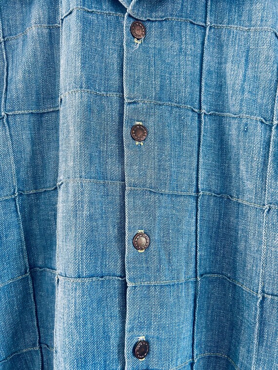 70s vintage window pane patchwork denim shirt jac… - image 3