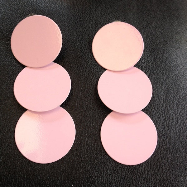 Wow! Pink circle earrings, metal, geometric, pop art, minimal, statement, large, dangle, huge, retro, mod