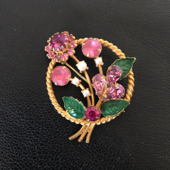 Weiss, rhinestone, brooch, pin, pink, magenta, fl… - image 5