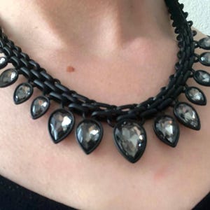 Black chunky chain Y2k necklace rhinestone, grey, goth, gothic, y2k, cyber, pear, woven, chainmail, heavy, thick, matte