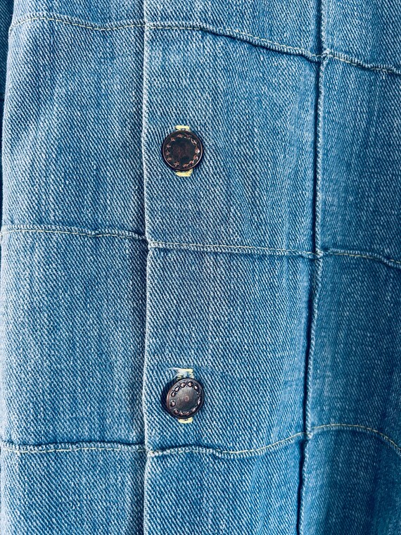 70s vintage window pane patchwork denim shirt jac… - image 5