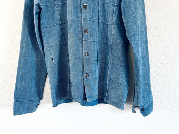 70s vintage window pane patchwork denim shirt jac… - image 4