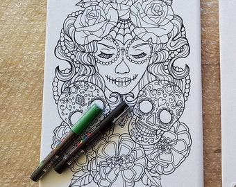 day of the dead colouring canvas