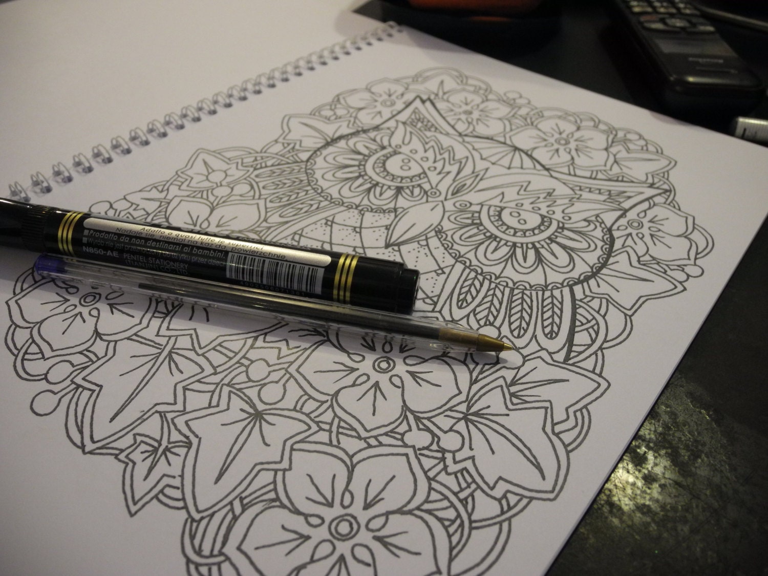 owl and flower colouring page