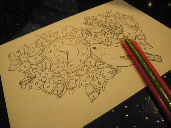 Pocket Watch Bird And Flowers Etsy
