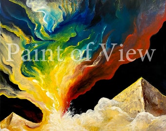 Impresión digital Pintura abstracta original Pirámides "ABRA CEDABRA" Pintura imprimible Archivo digital de alta calidad Descarga instantánea