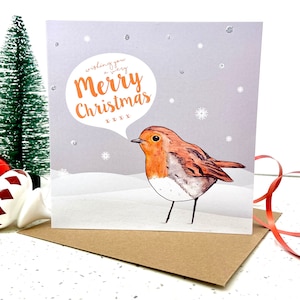 Robin dit joyeux Noël, carte de vœux Robin, carte de Noël de Robin, jolie carte de vœux, Robin le rouge vif, carte de Noël aquarelle, carte oiseau