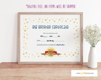 Big Brother Certificate, Big Brother Gift, Sibling Gift, New Baby Gift For Big Brother, Big Bro Gift, Certificate, Now A Big Brother