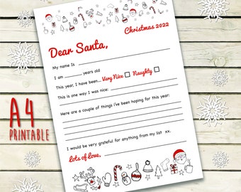 Santa List / Letter, Santa Letter Printable, Printable Santa Letter, Print At Home Santa Letter, Cute Santa Letter, Fill In Letter to Santa