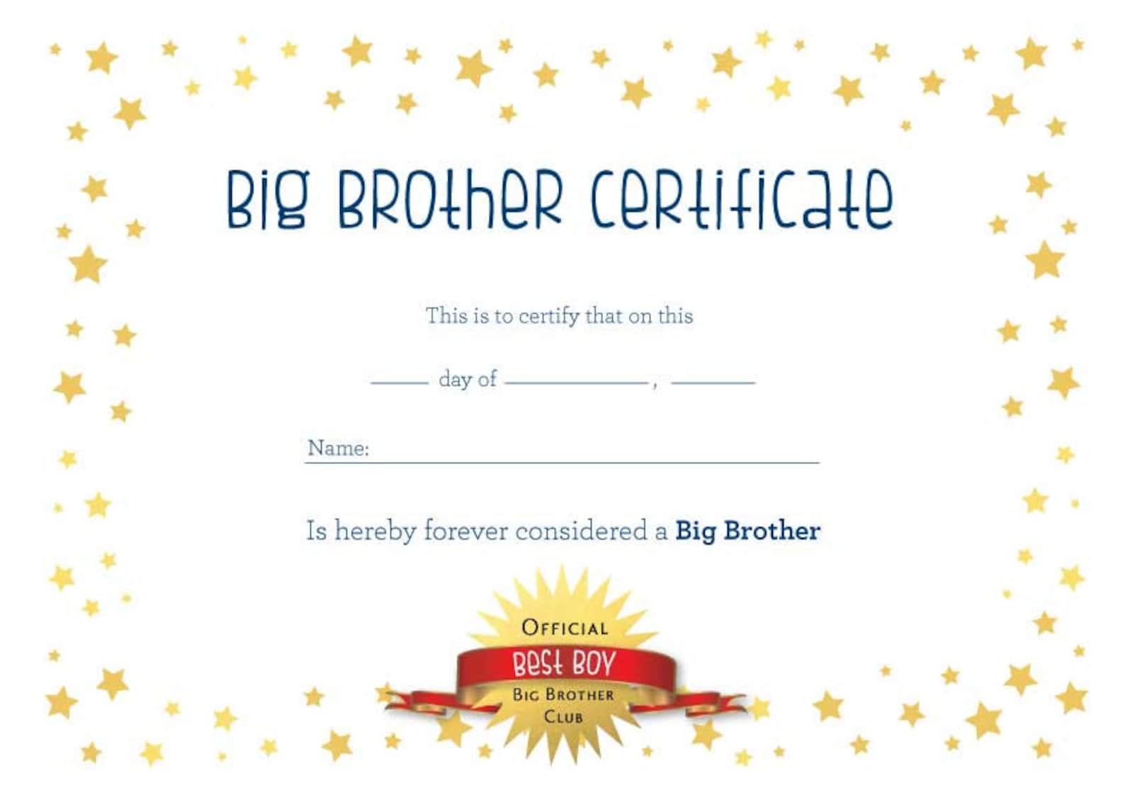 Big Brother Certificate, Big Brother Gift, Sibling Gift, New Baby Gift