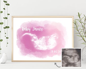 Personalised Ultrasound Watercolour Gradient Baby Scan Print Shower Gift Mum To Be Pregnancy Gifts Keepsake Bump Custom 2D 3D 4D First Scan