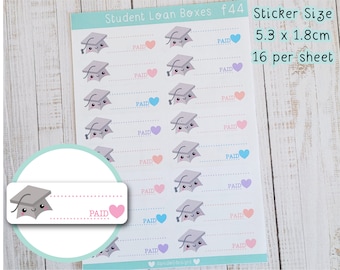 Student Loan Bill Cute Planner Box Stickers -  University Bill , Finance Planning , Money Tracking Matte Sticker Sheet , Mortarboard Hat