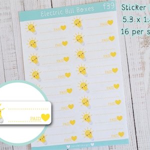 Electricity Bill Cute Planner Box Stickers -  Finance Planning , Money Tracking Matte Sticker Sheet , Electric Payment Light Bulb Sticker