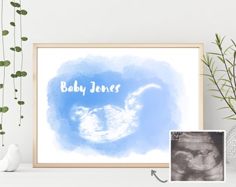 Ultrasound Personalised Watercolour Gradient Baby Scan Print Shower Gift Mum To Be Pregnancy Gifts Keepsake Bump Custom 2D 3D 4D First Scan