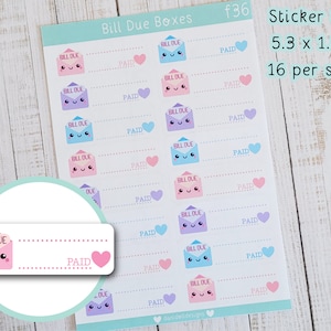 Bill Due Envelope Cute Planner Box Stickers - Finance Planning, Money Tracking Matte Sticker Sheet, Blank Box Bill Stickers