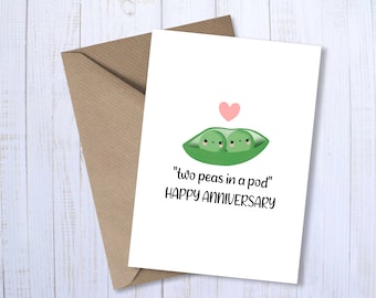 Happy Anniversary Two Peas In A Pod | A6 Greetings Card | Food Pun | Valentine Love Couple Punny | Funny Humour | For Him | For Her