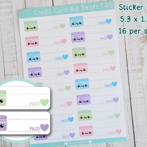 Tarjeta de crédito Bill Cute Planner Box Stickers - CC Bill Reminder, Planificación financiera, Seguimiento de dinero Hoja de pegatinas mate, Débito directo