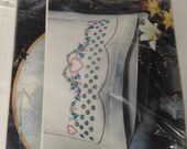 Pair Of Pillow Cases For Embroidery Or Ballpoint Paint Vogart 8703A New But Package Was Ripped Red Hearts And Blue Bells Design (M)