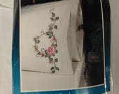 Bucilla Special Edition Stamped Pillow Cases With Floral Design in Cross Stitch Needlework New Instructions No Floss (M)