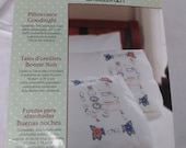 Bucilla Stamped Cross Sitich Pillow Cases quot Good Night quot New With Instructions And Floss Chart (M)