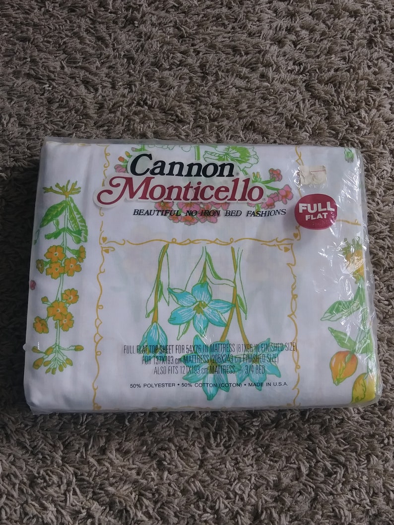 Vintage Cannon Monticello Floral Flat Full Sheet New Made in the USA Beautiful No Iron Bed Fashion