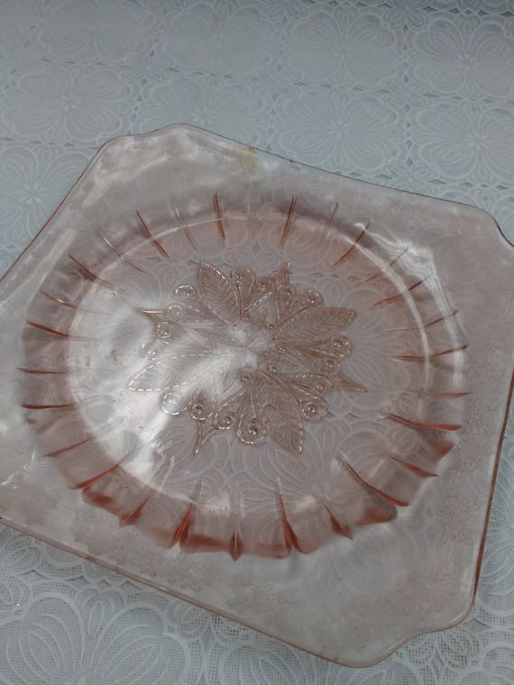 Decorative Coral Glass Square Plate Home Decor Lovely Art Deco Etsy