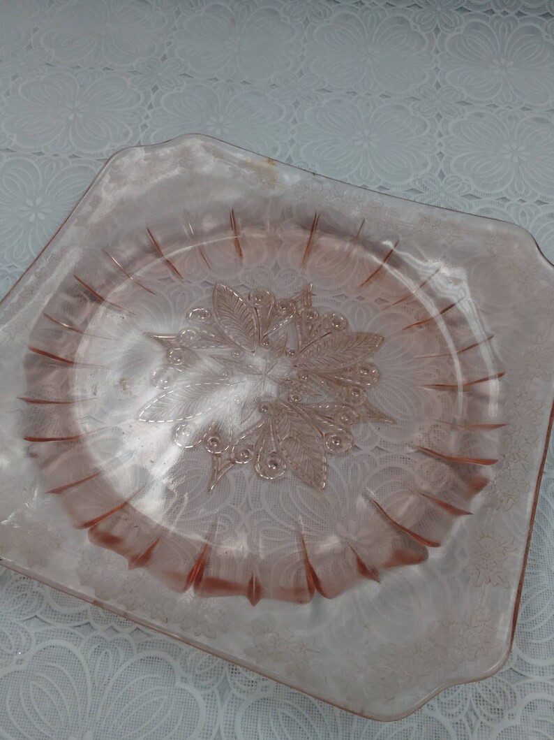 Decorative Coral Glass Square Plate Home Decor Lovely Art Deco Etsy