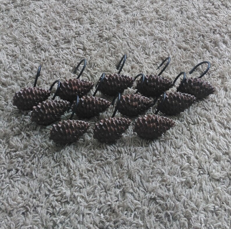 Pinecone Shower Curtain Hooks Forest Woods Decor Rustic Etsy