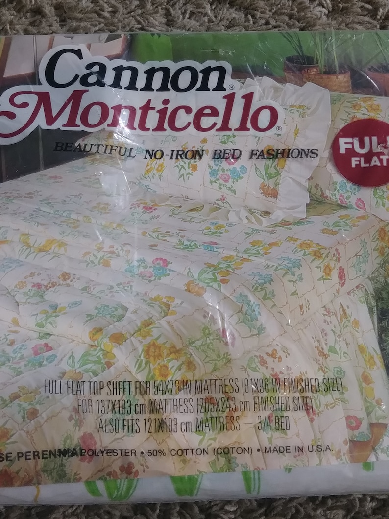 Vintage Cannon Monticello Floral Flat Full Sheet New Made in the USA Beautiful No Iron Bed Fashion