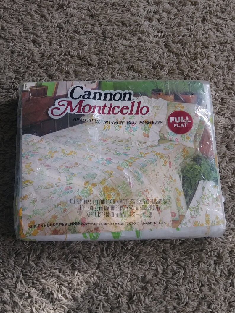 Vintage Cannon Monticello Floral Flat Full Sheet New Made in the USA Beautiful No Iron Bed Fashion