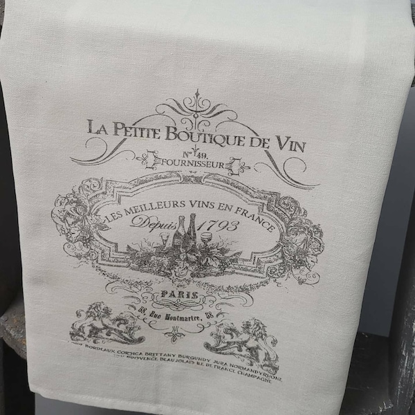 Dish Towel Flour Sack Towel French Wine Boutique Dish Towel French Country Paris Kitchen Décor Linens Housewarming Gift