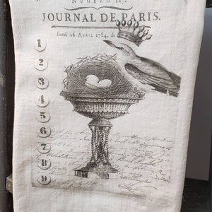 Dish Towel Flour Sack Towel French Country Birds Nest Dish Towel Paris Kitchen Décor Linens Housewarming Gift