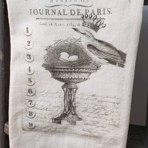 French Country Flour Sack Towel: Birds Nest Paris Kitchen Decor