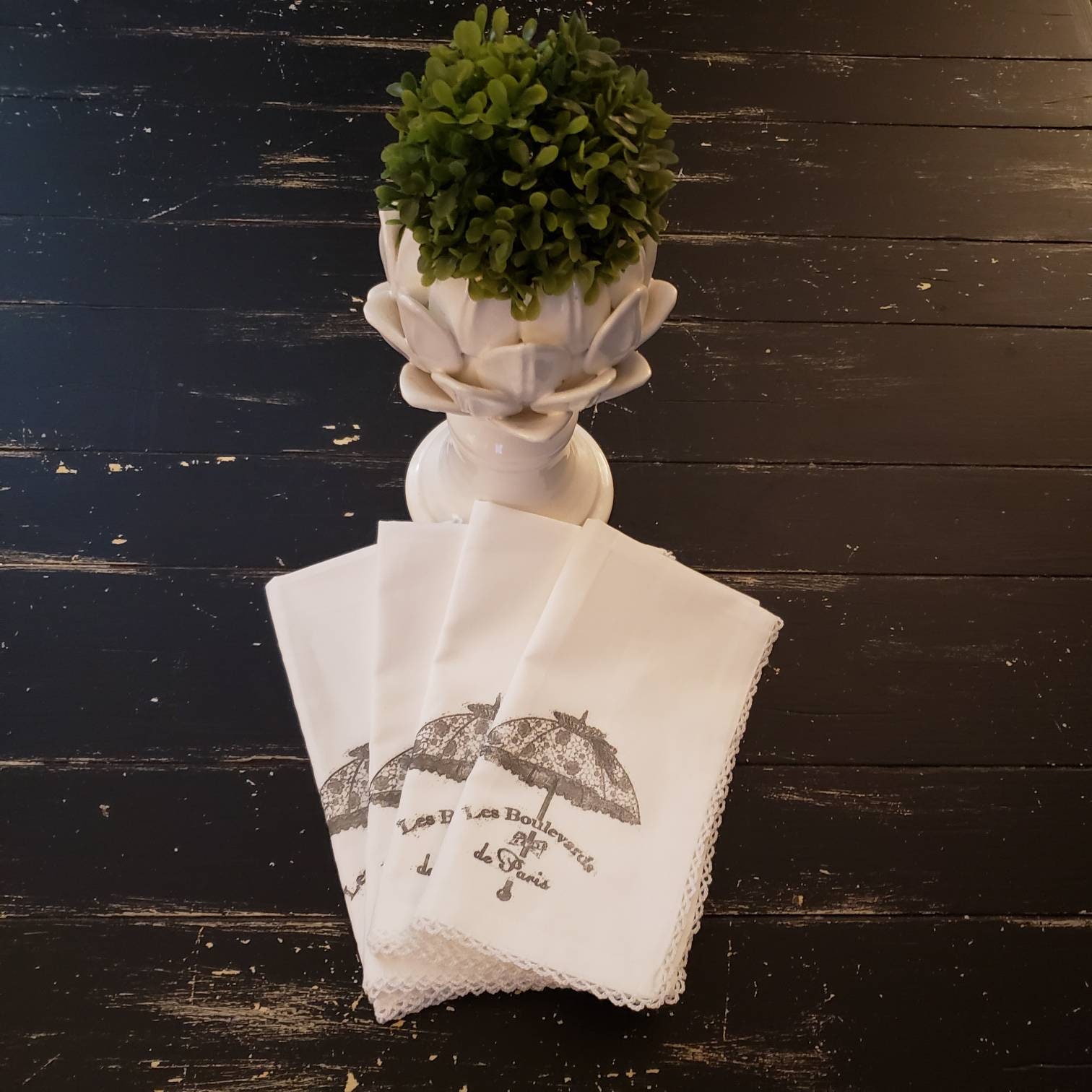 Linens Table Linens Napkins Reusable Cotton Napkins Black White Flower